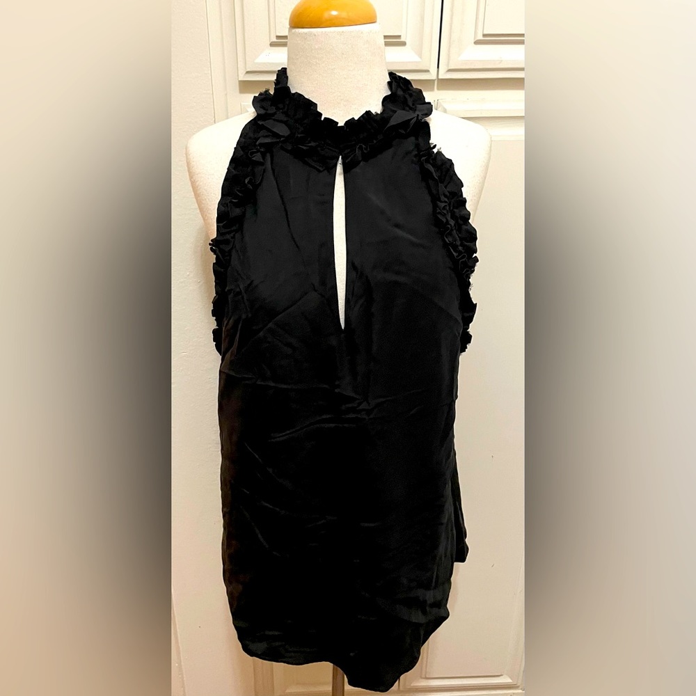 Banana Republic Women’s Black Silk Ruffle Racerback Blouse Size XL